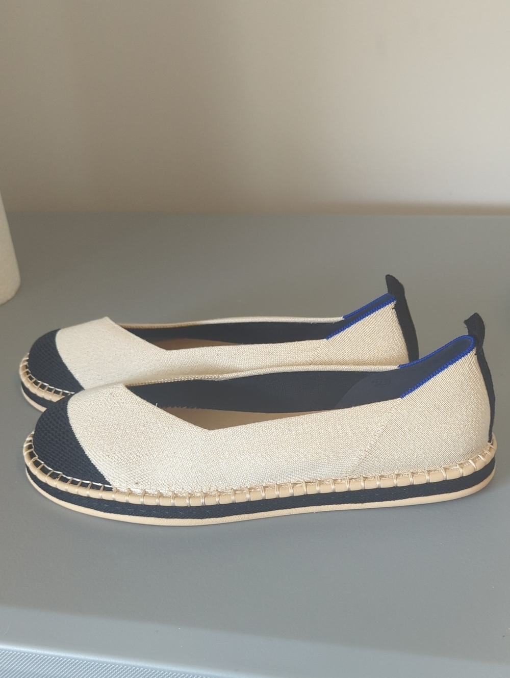 Rothys Neutral & Black Espadrille Ballet Flats - Women's Casual Slip-Ons